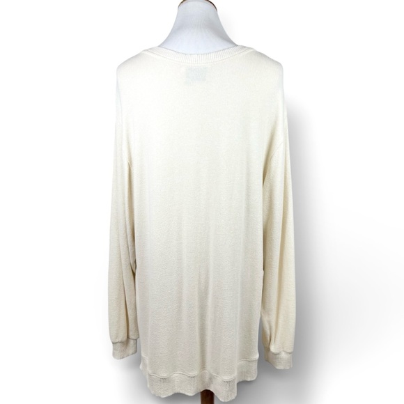 Anthropologie Cream V Neck Long Sleeve Fleece Sweater L - Picture 7 of 13